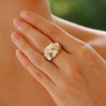 Vintage Mother of Pearl and Diamond Bombe Ring