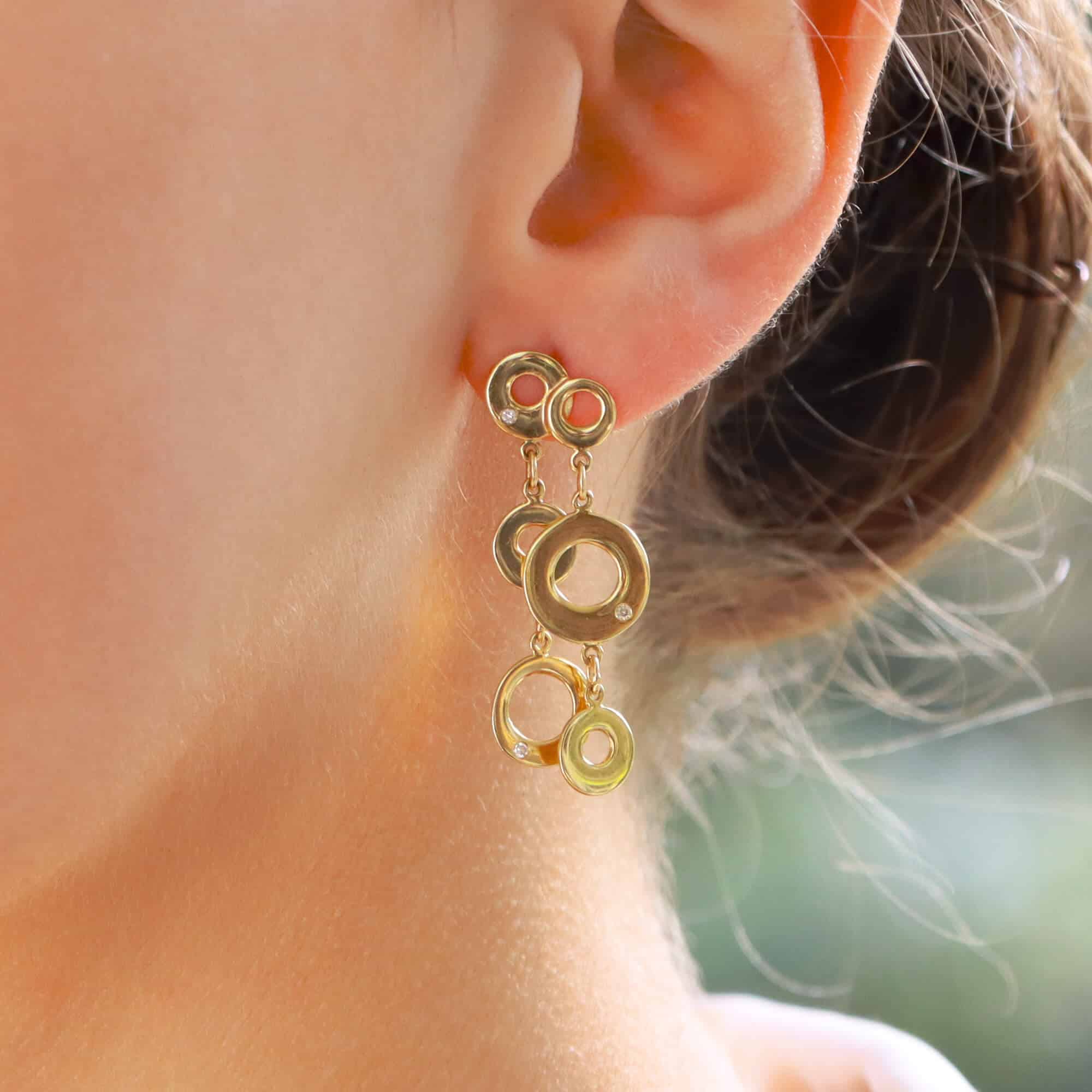 Vintage Gold and Diamond Circle Drop Earrings