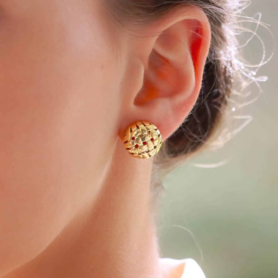 Vintage Tiffany & Co Weaved Basket Gold Earrings