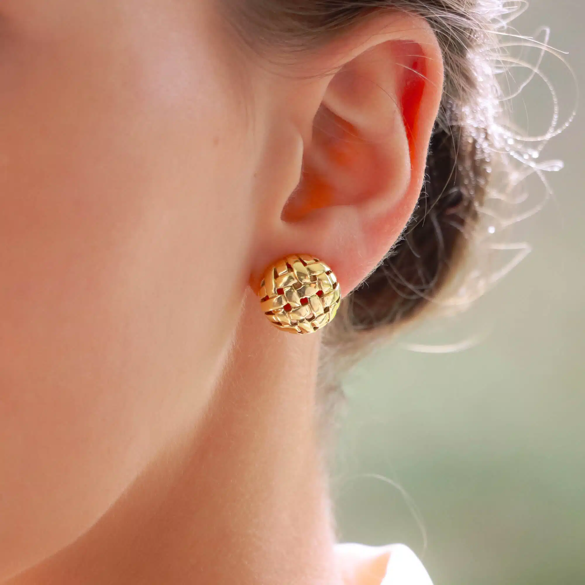 Vintage Tiffany & Co Weaved Basket Gold Earrings