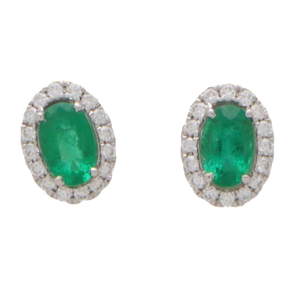 Emerald and Diamond Halo Earrings