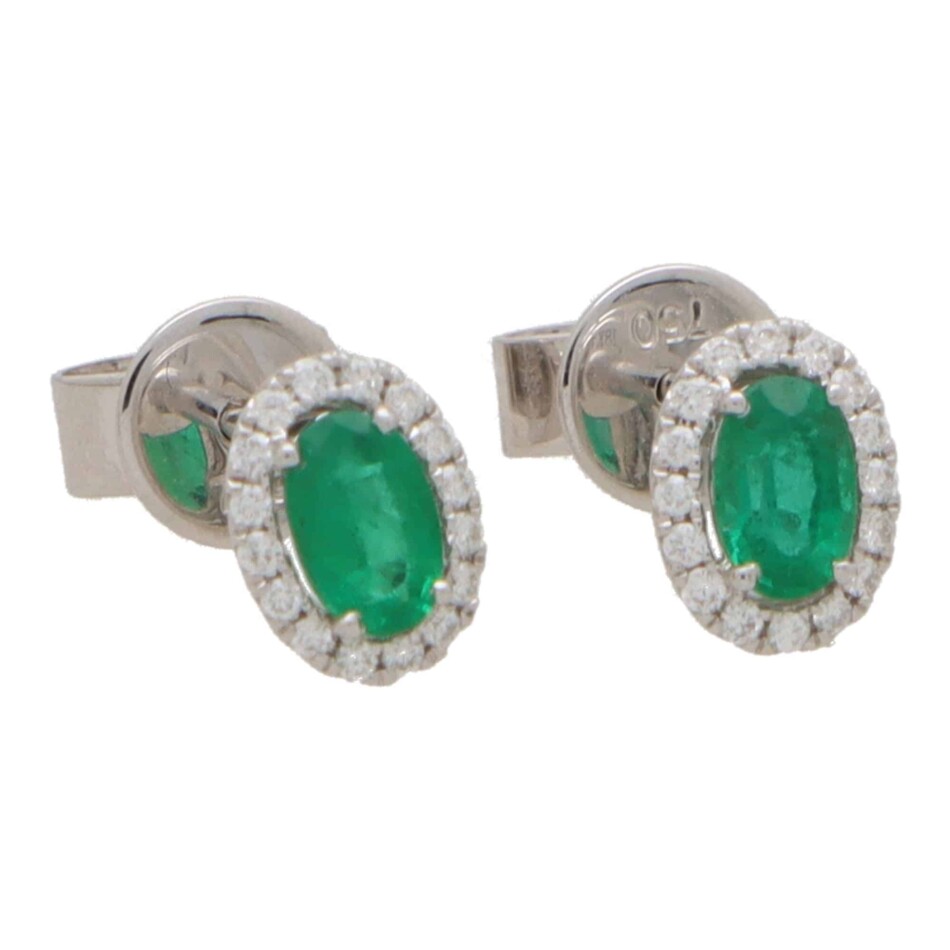 Emerald and Diamond Halo Earrings