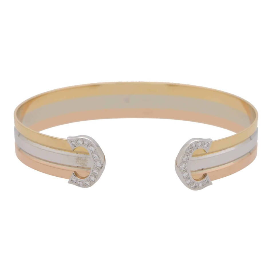Vintage Cartier Diamond Double C Torque Bangle