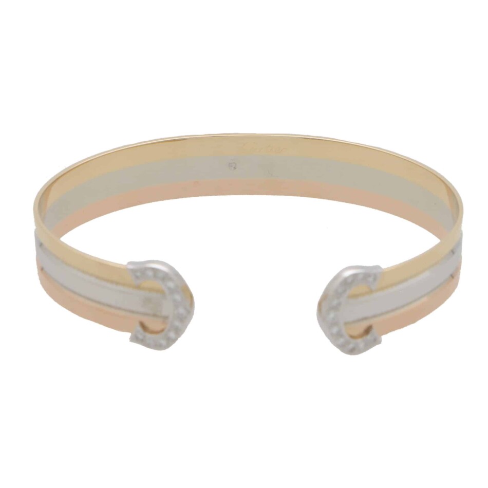 Vintage Cartier Diamond Double C Torque Bangle