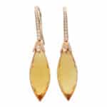 Contemporary Briolette Cut Citrine and Diamond Drop Earrings