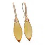 Contemporary Briolette Cut Citrine and Diamond Drop Earrings