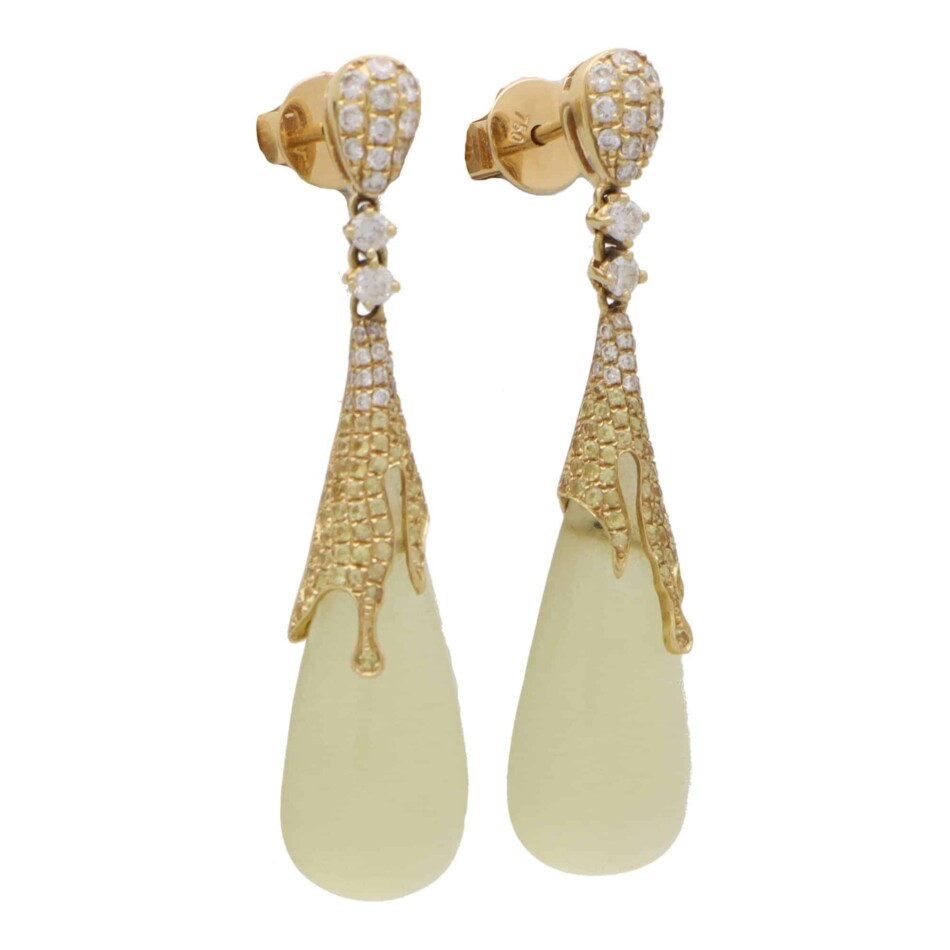 Vintage Diamond and Lemon Quartz Drop Earrings