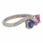 Contemporary Blue and Pink Sapphire Toi-Et-Moi Crossover Ring