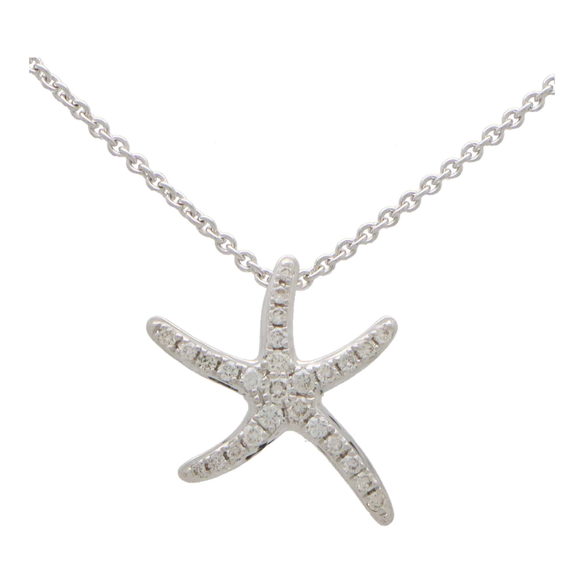 14K White Brushed & Polished Sand Dollar Starfish Necklace - Diamonds by  Monet