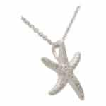 Medium Diamond Starfish Pendant Necklace in White Gold