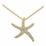 Medium Diamond Starfish Pendant Necklace in Yellow Gold