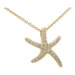 Medium Diamond Starfish Pendant Necklace in Yellow Gold