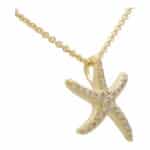 Medium Diamond Starfish Pendant Necklace in Yellow Gold