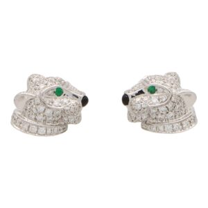 Vintage Cartier Diamond Panther Head Stud Earrings