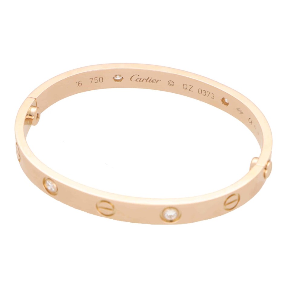 Vintage Cartier Four Diamond Love Bangle in Rose Gold Size 16
