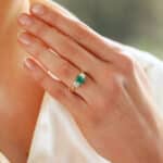 Contemporary Emerald and Asscher Cut Diamond Three Stone Ring