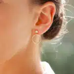 Contemporary Diamond Circle Drop Earrings in Yellow Gold