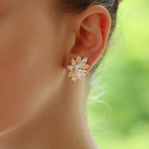 Yellow and White Marquise Cut Diamond Cluster Earrings