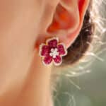 Ruby and Diamond Floral Motif Cluster Earrings