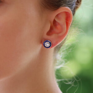 Art Deco Inspired Sapphire and Diamond Target Stud Earrings