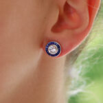 Art Deco Inspired Sapphire and Diamond Target Stud Earrings