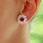 Contemporary Cushion Cut Ruby and Diamond Cluster Earrings