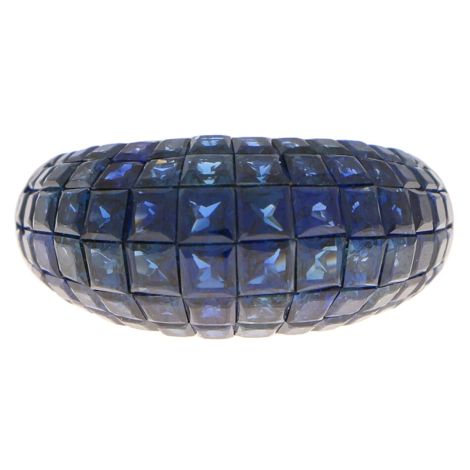 16.69ct Invisibly Set Blue Sapphire Bombe Cocktail Ring
