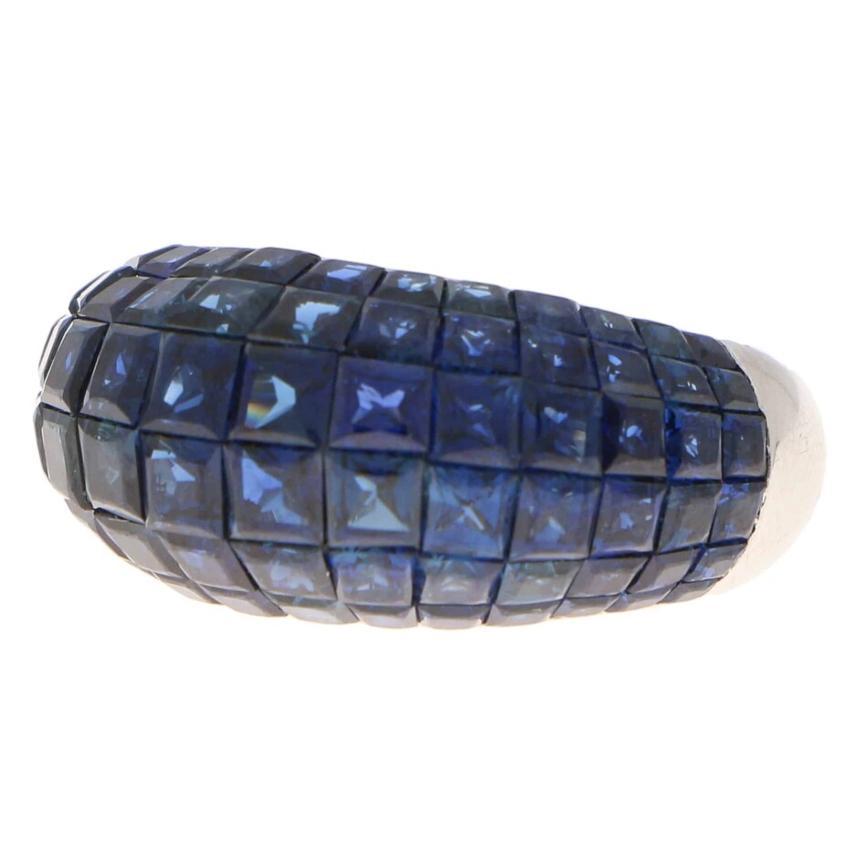 16.69ct Invisibly Set Blue Sapphire Bombe Cocktail Ring