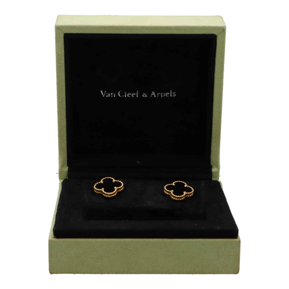 Vintage Van Cleef & Arpels Onyx Alhambra Earrings