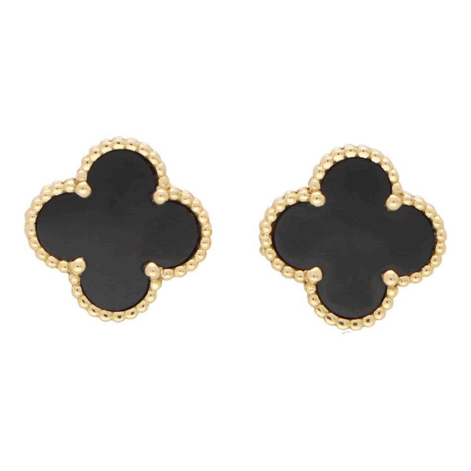 Vintage Van Cleef & Arpels Onyx Alhambra Earrings