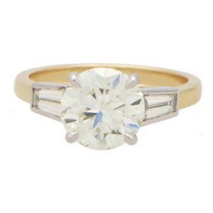 Certified Vintage Round and Tapered Baguette Ring