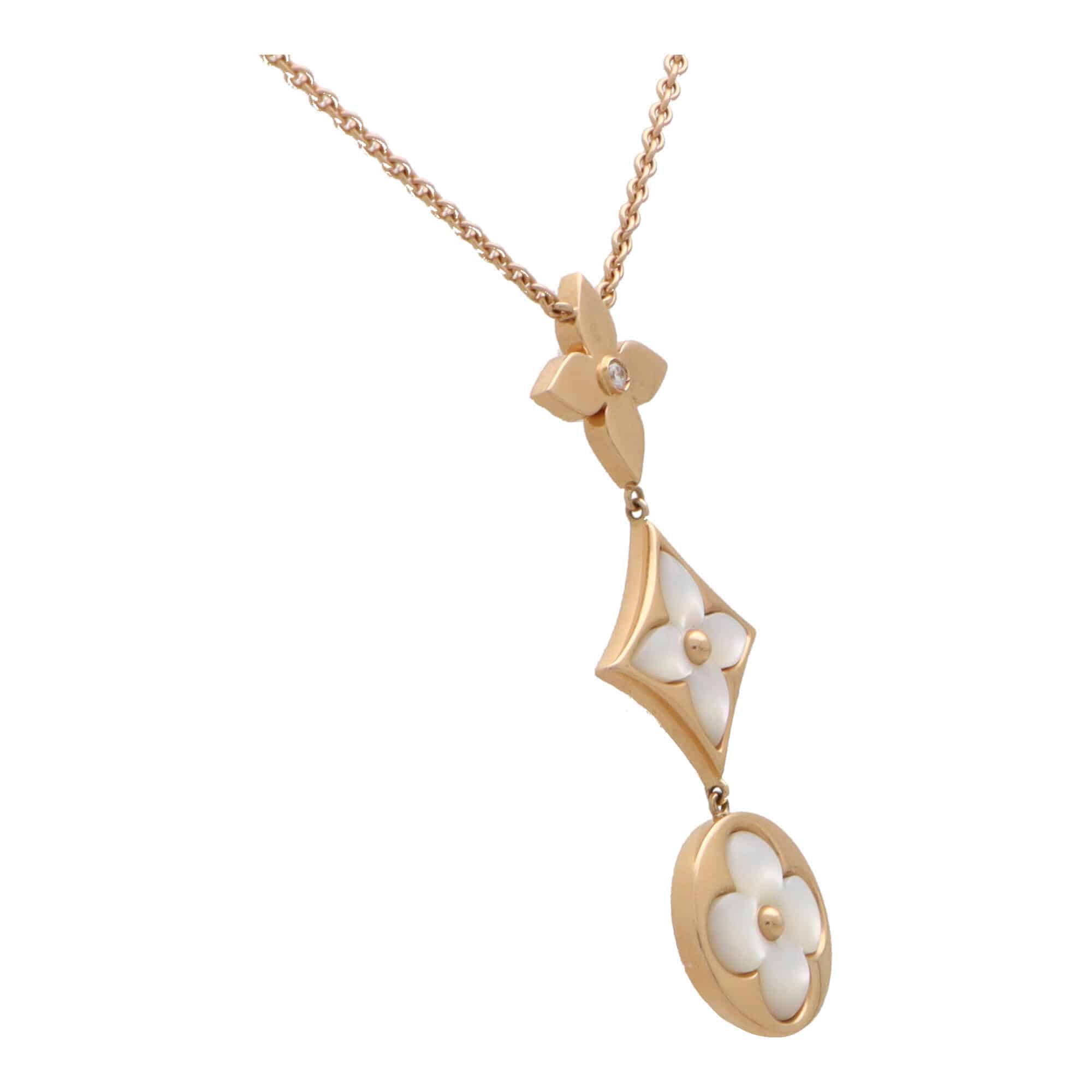 Color Blossom Lariat Necklace, Pink Gold, White Mother-of-pearl