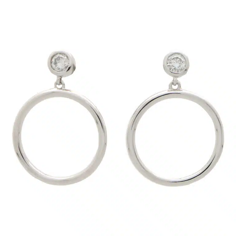 Contemporary Diamond Circle Drop Earrings