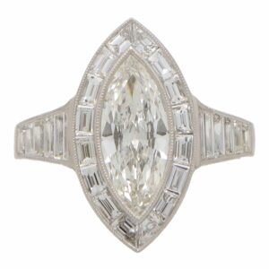 Art Deco Inspired Marquise Cut Diamond Halo Ring