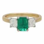 Contemporary Emerald and Asscher Cut Diamond Three Stone Ring