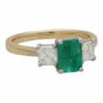 Contemporary Emerald and Asscher Cut Diamond Three Stone Ring