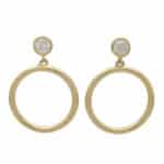 Contemporary Diamond Circle Drop Earrings in Yellow Gold