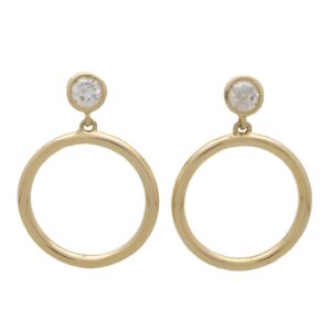 Contemporary Diamond Circle Drop Earrings in Yellow Gold