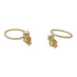 Contemporary Diamond Circle Drop Earrings in Yellow Gold