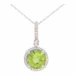 Contemporary Peridot and Diamond Halo Pendant Necklace