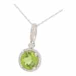 Contemporary Peridot and Diamond Halo Pendant Necklace