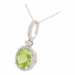 Contemporary Peridot and Diamond Halo Pendant Necklace