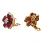 Ruby and Diamond Floral Motif Cluster Earrings