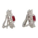 Contemporary Cushion Cut Ruby and Diamond Cluster Earrings