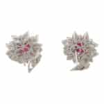 Contemporary Cushion Cut Ruby and Diamond Cluster Earrings