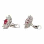 Contemporary Cushion Cut Ruby and Diamond Cluster Earrings