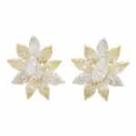 Yellow and White Marquise Cut Diamond Cluster Earrings