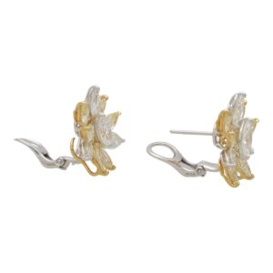 Yellow and White Marquise Cut Diamond Cluster Earrings