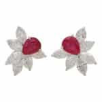 Pear Cut Ruby and Diamond Cluster Earrings