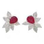 Pear Cut Ruby and Diamond Cluster Earrings